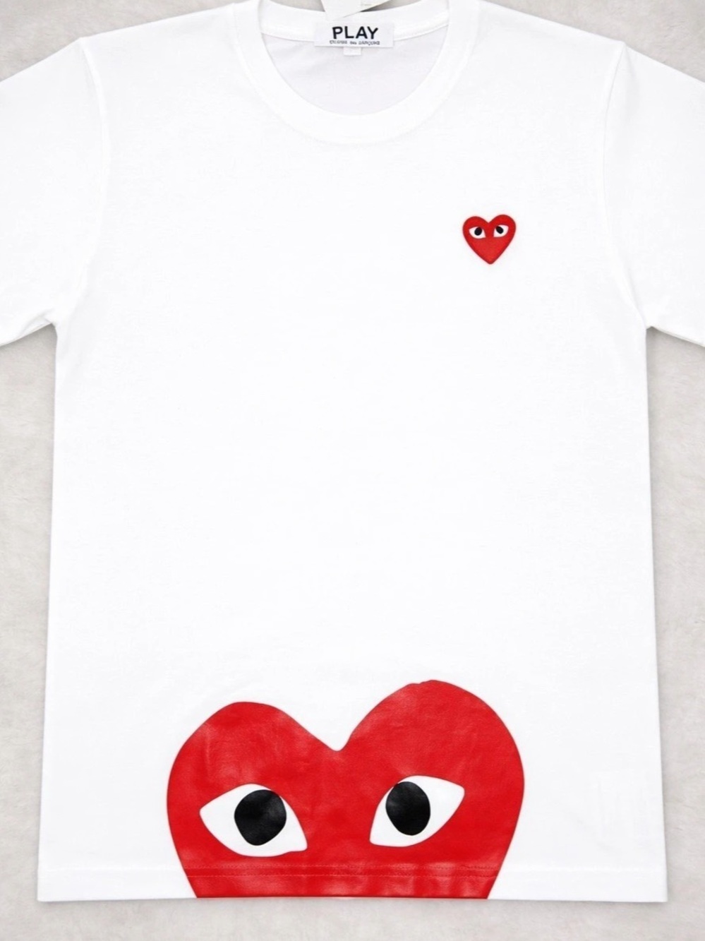 Comme des Garçons PLAY White T-Shirt with Big Red Heart and Emblem White & Red S